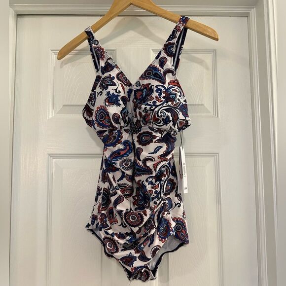 Perona paisley One Piece Tummy Control Swimsuit size 8 NWT - Picture 2 of 8